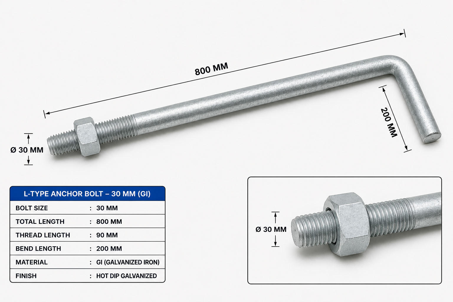 GI L-Type Anchor Bolt (Hot Dip Galvanized)